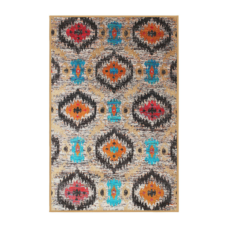 Tapis noir/orange/rouge contemporaine, Rectangle 5 pi x 7 pi