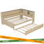 Lit de jour en bois pleine grandeur avec tablettes de rangement et lit gigogne, lait blanc antique