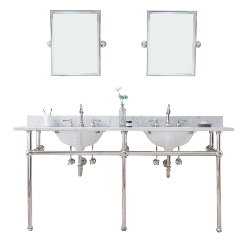 Embassy Stone Oval Console Bathroom Sink with Faucet and Overflow, Polished Nickel