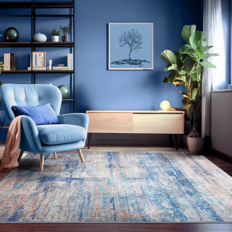 Abstract 4x6 Area Rug for Living Room Dining Room Entryway Blue, Blue