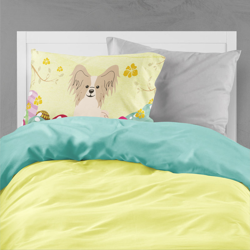 Taie d’oreiller œufs de pâques, Chien papillon blanc