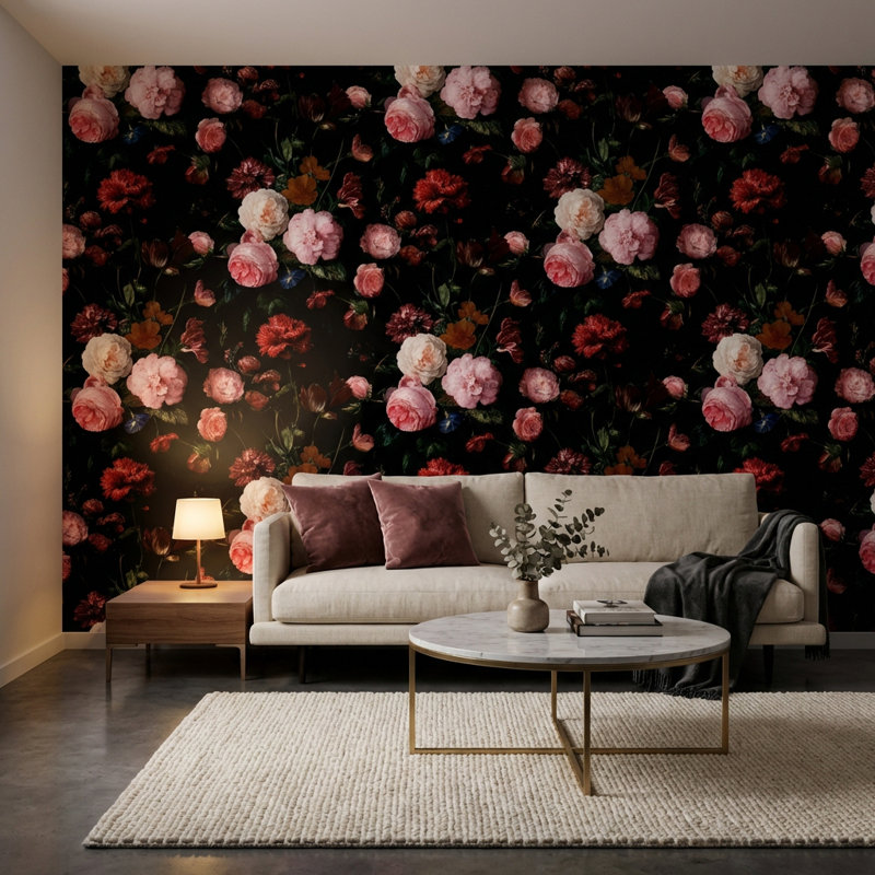 Papier peint floral, botanique rétro, 120 po x 96 po, Non tissé