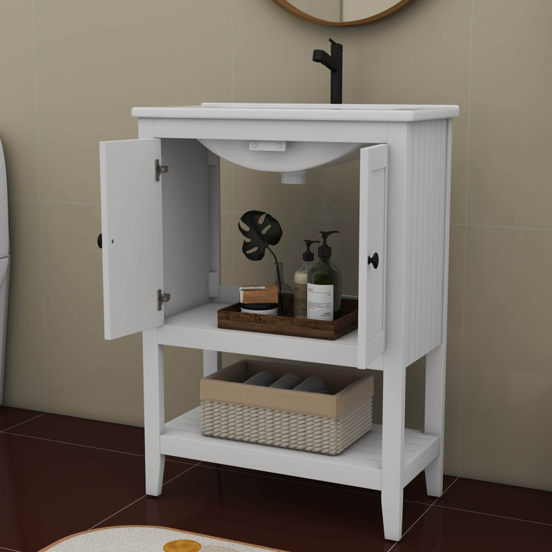 Lavabo de salle de bain moderne élégant en céramique 24 po avec tablette ouverte