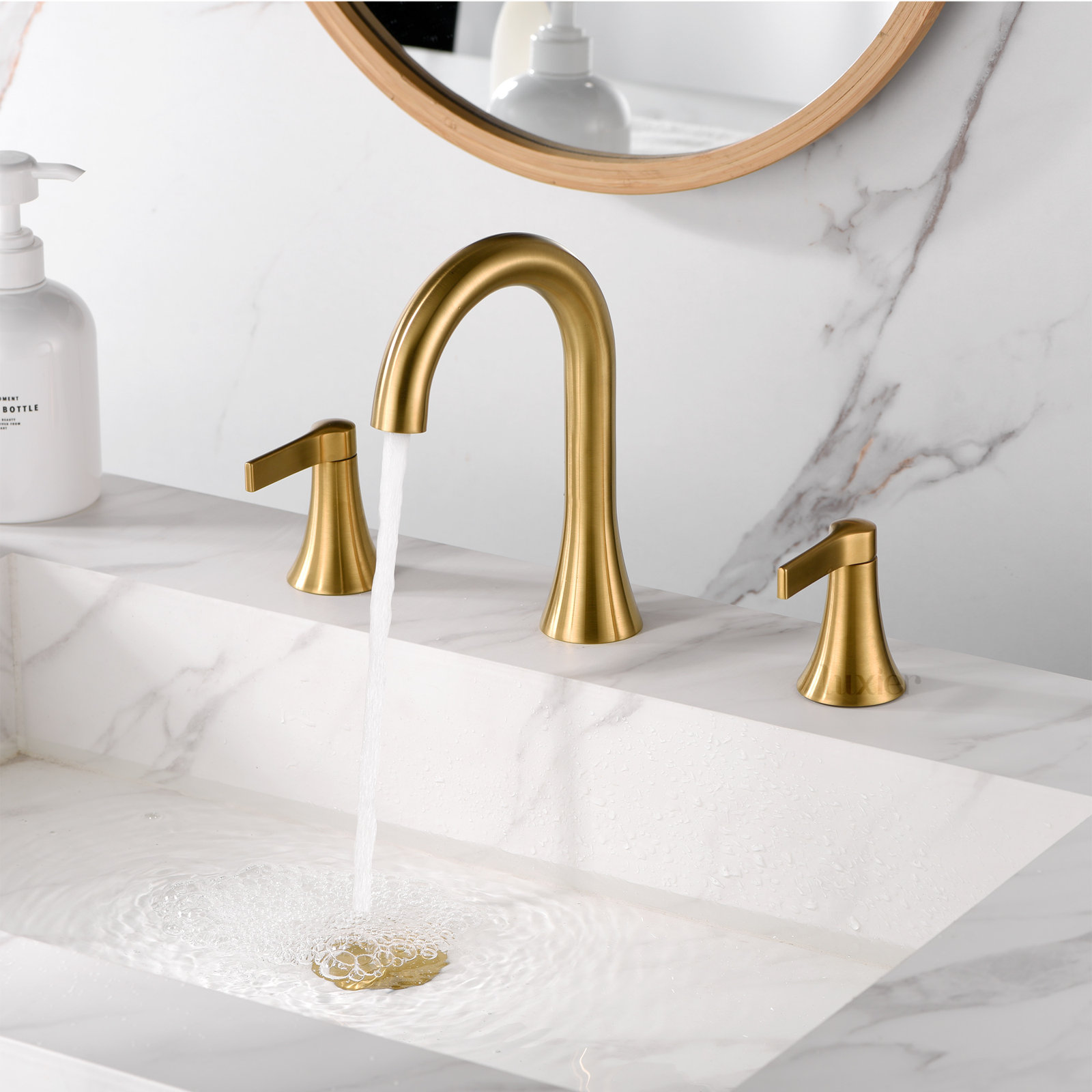 Widespread Bathroom Faucet with Drain Assembly, Brushed Gold