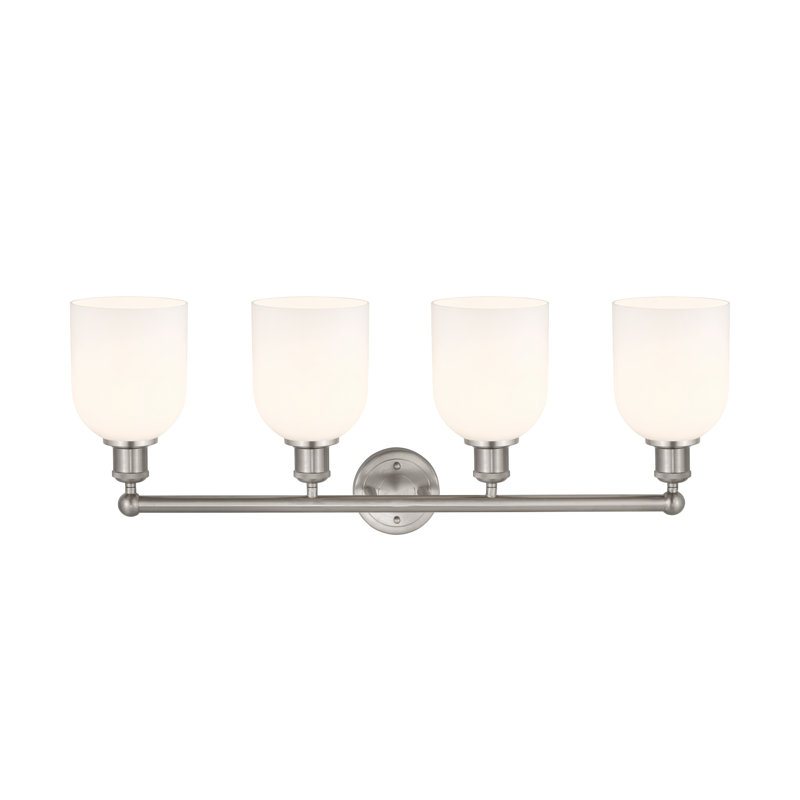 Éclairage pour salle de bain 4 lumières Bella, Blanc lustré, Nickel satiné brossé
