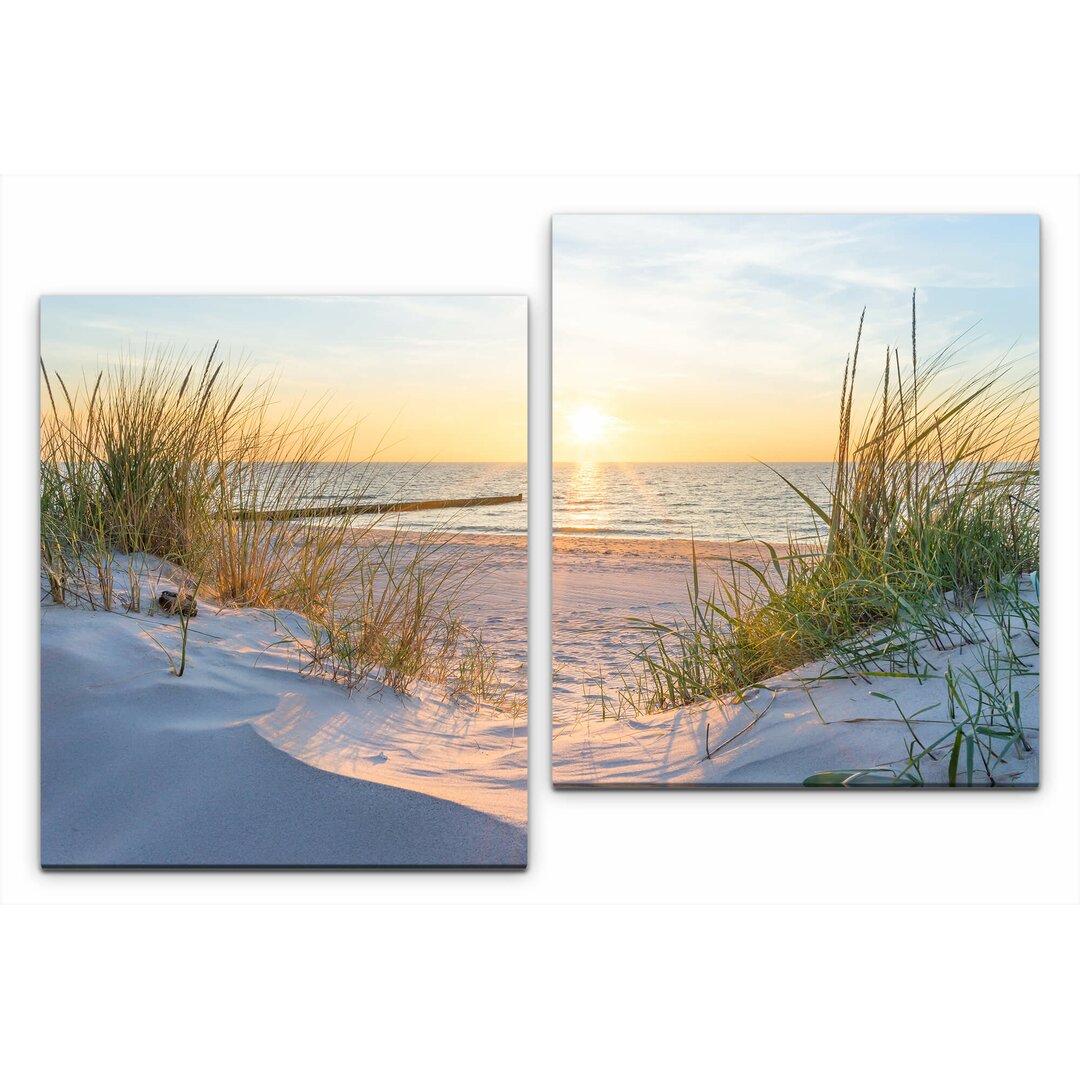 2-tlg. Leinwandbild-Set Sonnenuntergang an der Ostsee