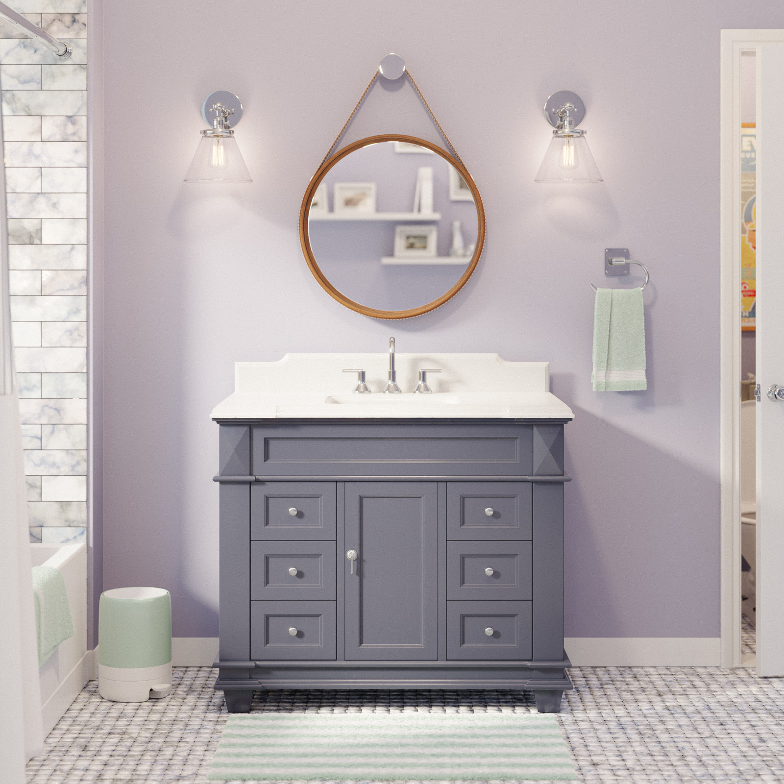 Ensa 42'' Single Bathroom Vanity, Marine Gray, Quartz