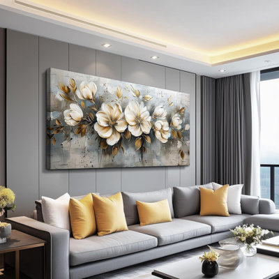 Grande toile d'art mural pour chambre à coucher, décoration murale pour le salon, restaurant, bureau, peinture murale abstraite, fleurs blanches, impression, impression, affiches modernes, décoration intérieure, prête à être suspendue, 24 po x 48 po