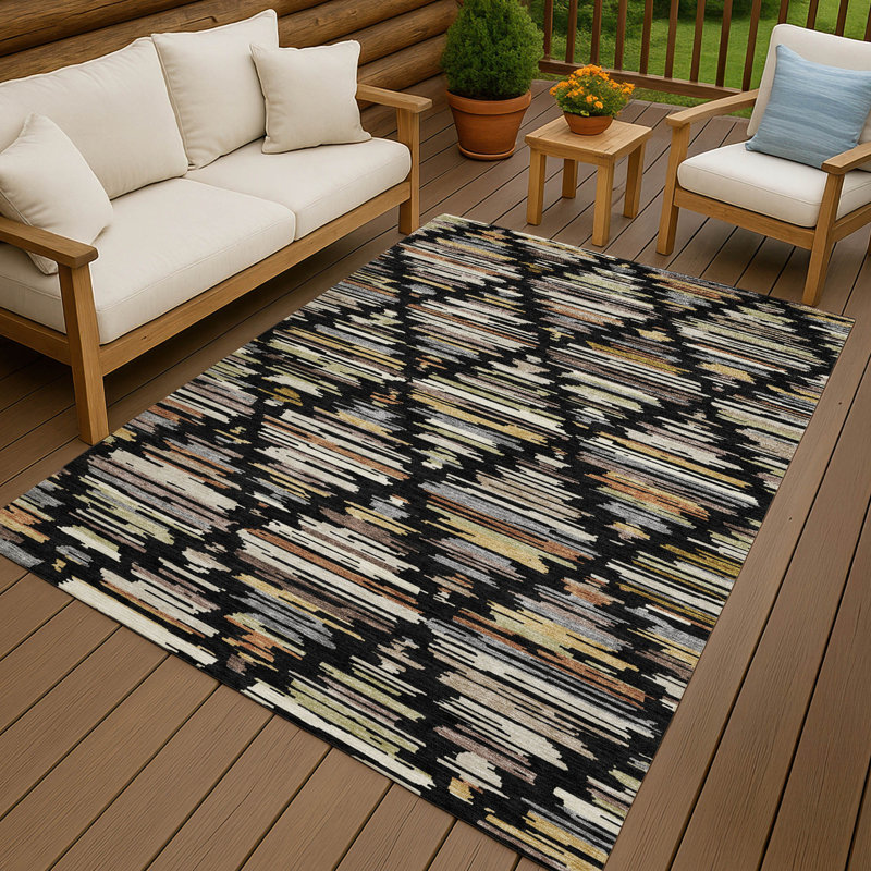 Machine Washable Indoor/Outdoor Chantille ACN2502 Southwest Rug, 5' x 7'6", Black