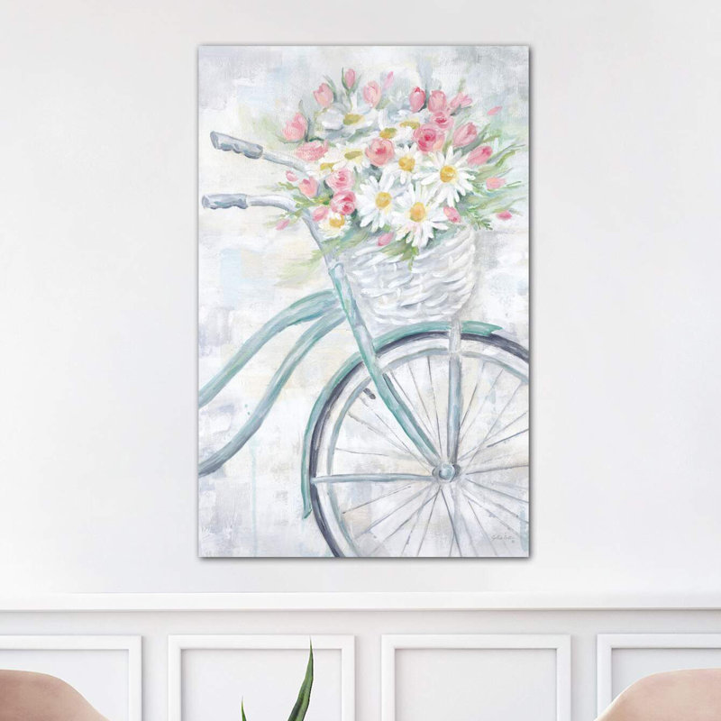 Bike with Flower Basket 1 Piece Painting on Canvas, 66.04 cm H x 45.72 cm W x 1.91 cm D, No Frame