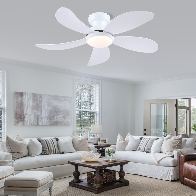 42 Inch Modern Indoor Low Profile Ceiling Fans With Lights And Remote/App, White