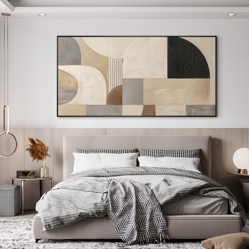 Très grand art mural imprimé sur tissu - Motif d'arche géométrique beige, décoration de salon moderne - «Assemblage requis du cadre (cadre non fini)»