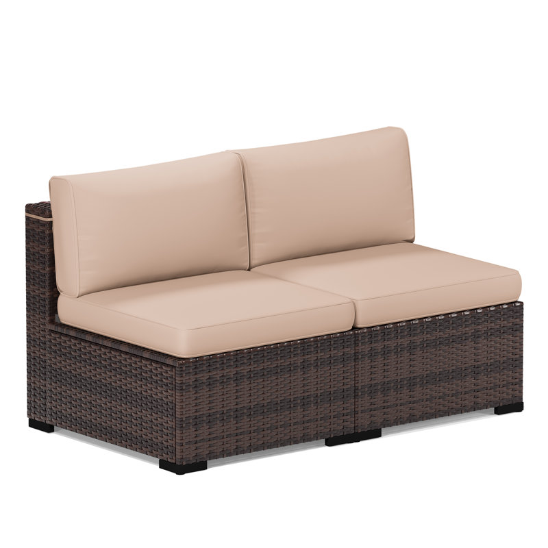 2-Person Armless Outdoor Seating Group With Cushions, Beige
