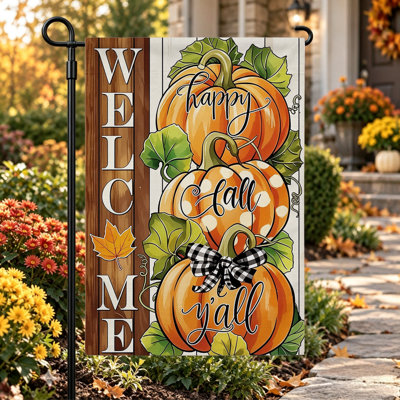 Drapeau de jardin « Bienvenue en automne », double face, 30 x 45 cm, citrouilles empilées orange et marron