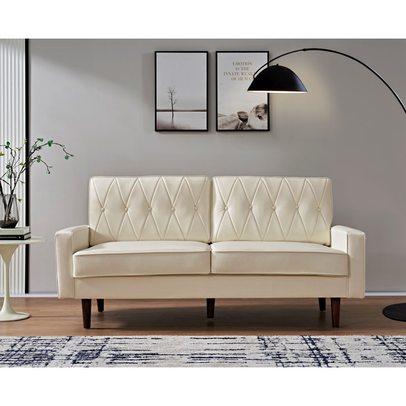 Faux Leather Square Arm Loveseat, White Faux Leather, 33" H x 70" W x 31" D