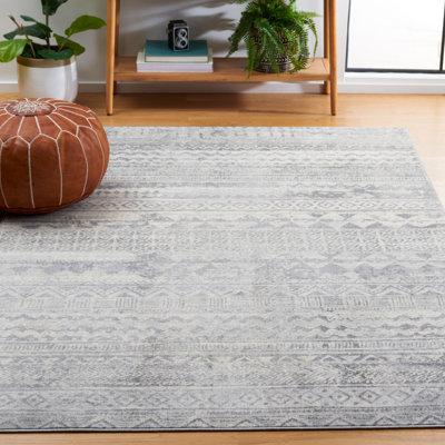 Southwestern Power Loom Grey/Light Grey Area Rug