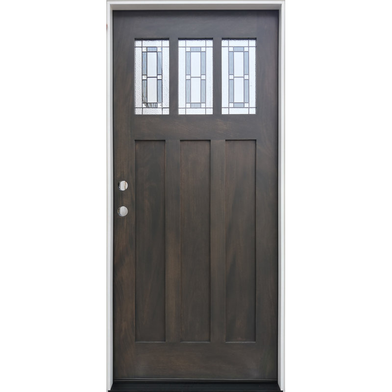 Porte d'entrée pré-suspendue en bois teint
