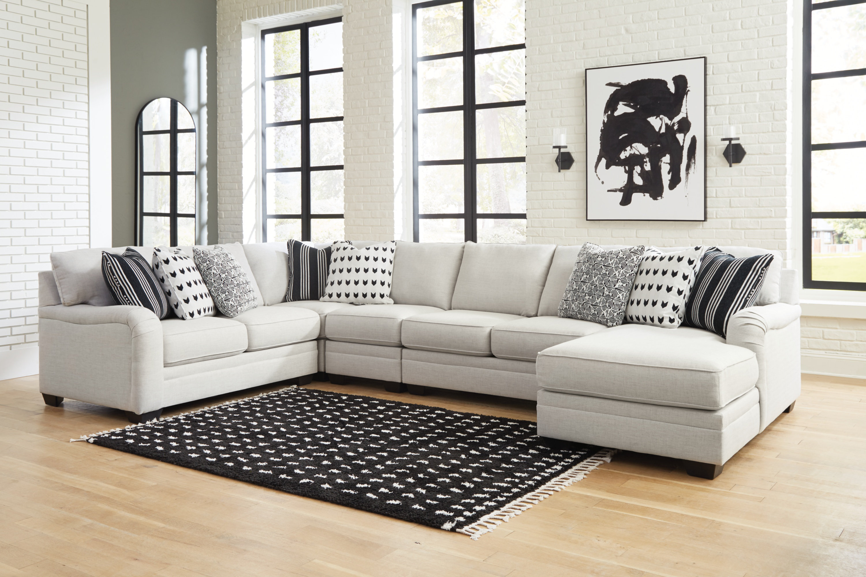 Magic Home 123 in. U Shaped Pull Out Sectional Sofa Bed Couch with