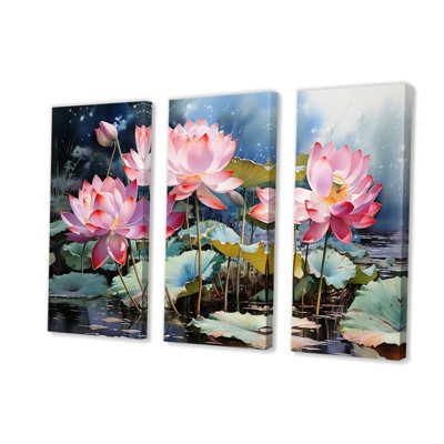 «China Art Lotus Pond I» sur toile, reproduction de 3 pièces