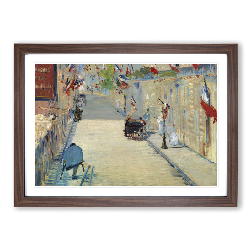 The Rue Mosnier with Flags by Edouard Manet - Picture Frame Painting, Walnut Framed, 48cm H x 65cm W x 2cm D