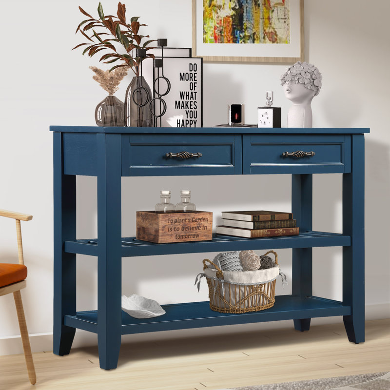 Kinzee Mid-Century Console Table with 2 Drawers & Shelves - 42" Solid Wood & MDF Buffet Sideboard for Living Room, Entryway, or Dining Room