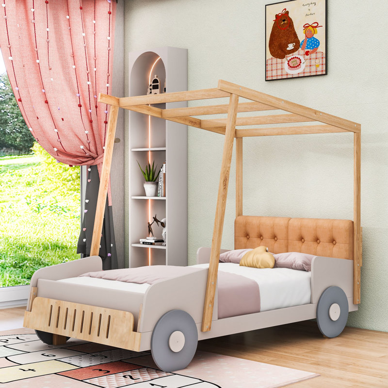 Car Bed With Ceiling Cloth And Pillow, Twin