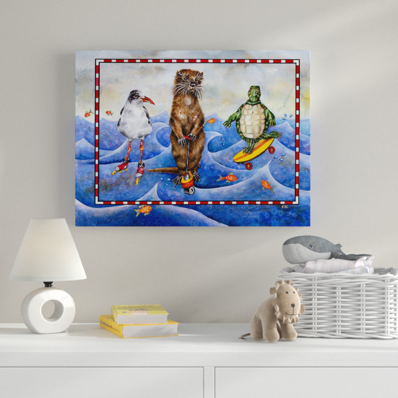 « surfing up animaux », art sur toile, H 18 po x l 24 po x P 2 po
