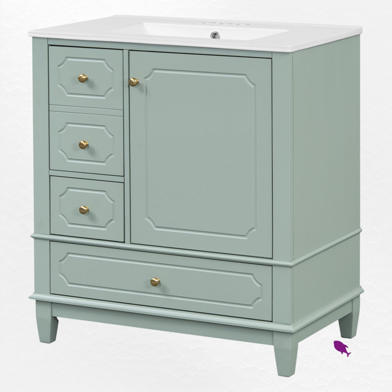 30'' Single Bathroom Vanity Set With Ceramic Top, Light Green / Gold