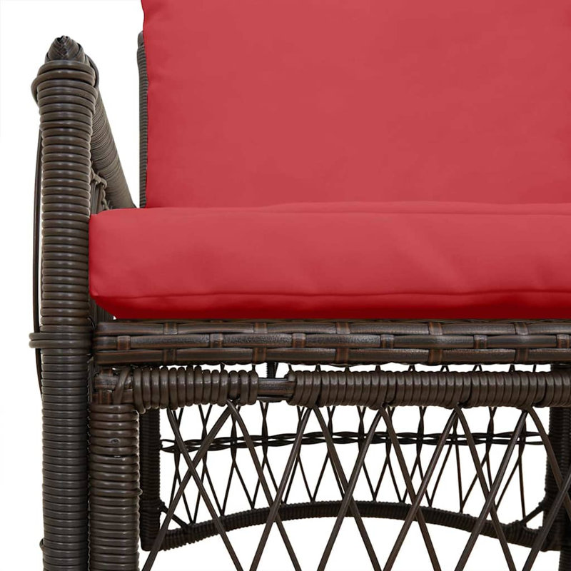 Outdoor Patio Dining Chair with Cushion, Red, Brown