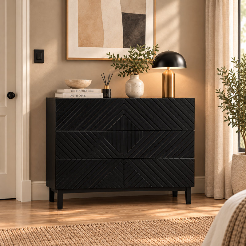Chest of Drawers - Chevron Pattern , 86cm H x 112cm W x 45cmD, 6