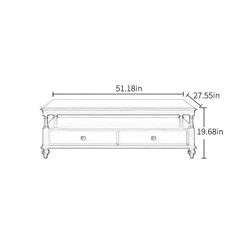 Medieval style solid wood coffee table, 19.68" H x 51.18" L x 27.55" W