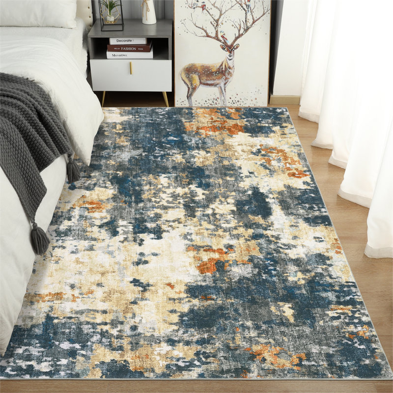 Abstract Machine Washable Rug for Living Room Soft Bedroomm Rug Non Shedding Indoor Floor Mats Modern Contemporary Colorful Office Carpet Stain Resistant Throw Carpet