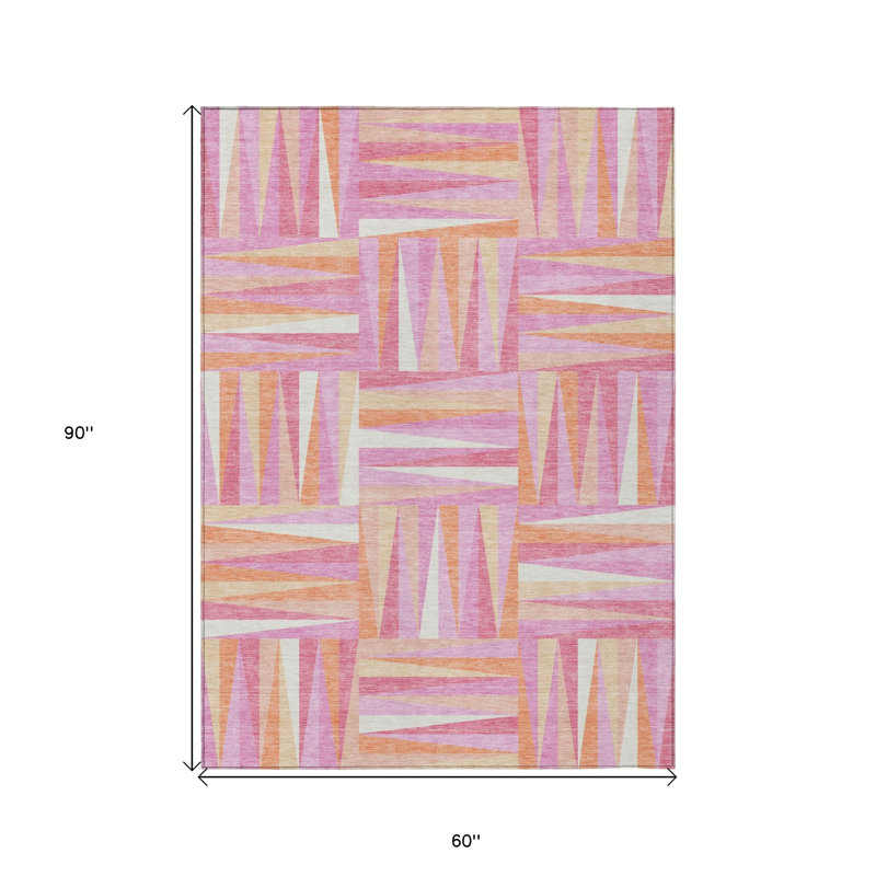 Tapis intérieur lavable géométrique 5 pi x 8 pi rosé