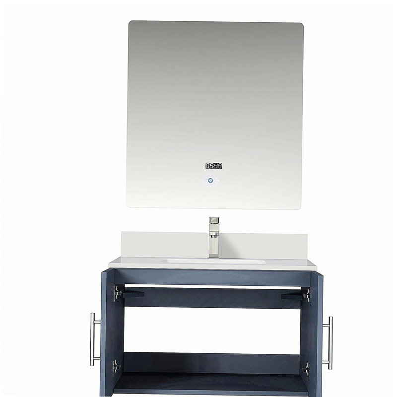 Lavabo de baignoire avec robinet et miroir à DEL, Gris, 30"