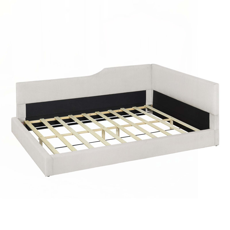 Lit de jour luxueux en velours côtelé avec fonctionnalité polyvalente pour une vie élégante, Beige, Lit double