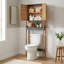 Armoire de rangement au-dessus de la toilette avec portes à double aération et tablette ouverte, brun et gris - Collection Elements