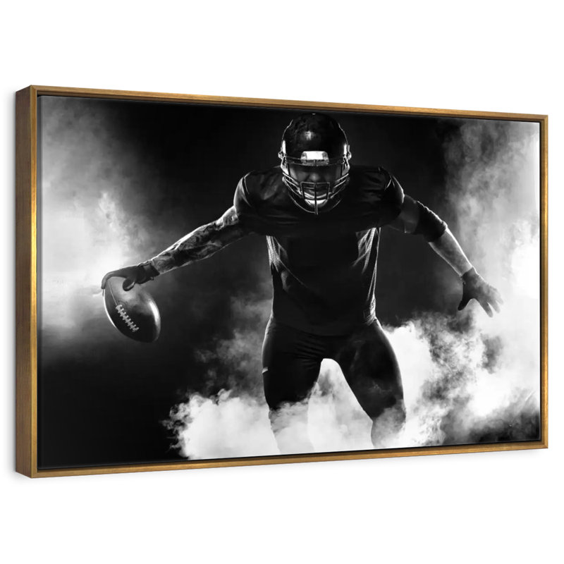 Football Player Stance, Floating Frame Gold, 43" X 29"