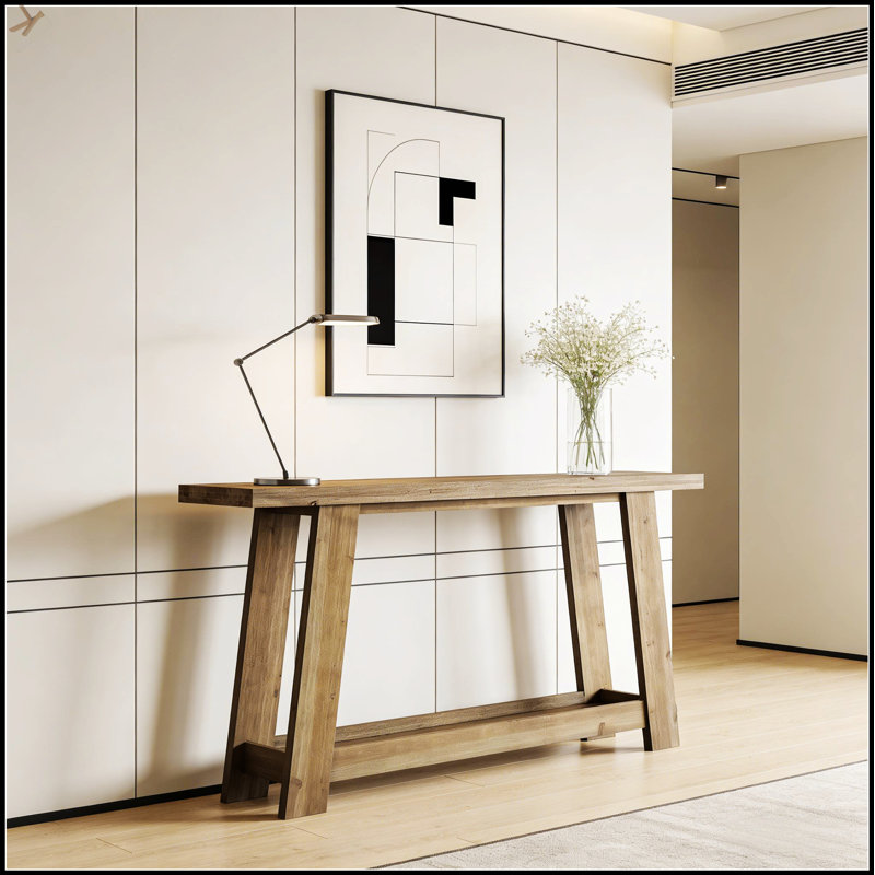 Table d'entrée étroite en bois, console à deux niveaux avec charme rustique et design compact pour une vie moderne.
