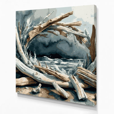 «Coastal Driftwood Arrangement», art mural sur toile grise