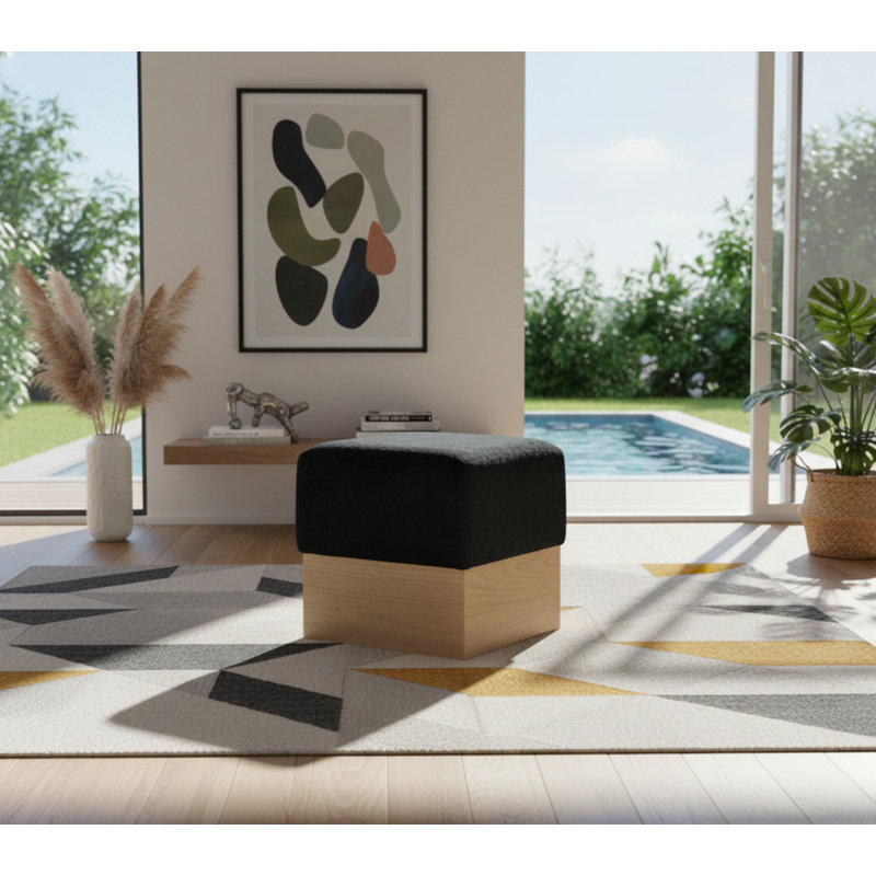 Repose-pieds / tabouret Madelen, Tissu en velours noir, Naturel