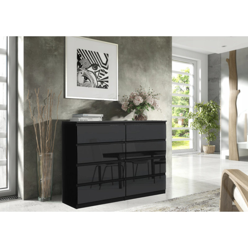 Helen 120 cm W Chest of 8 Drawers, Black