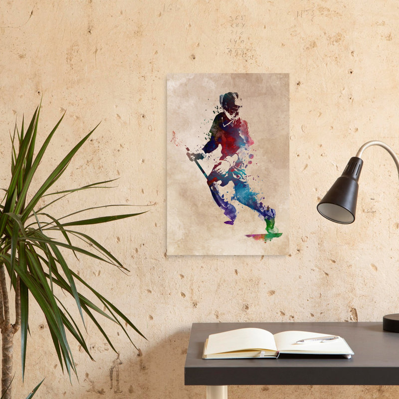 «Vibrant Lacrosse Player», art mural contemporain, 24" H x 16" W