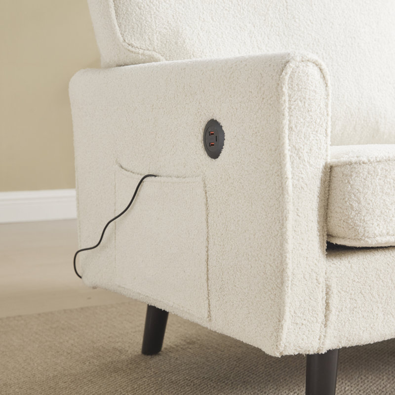 Canapé Boucle en tissu 2 places avec port USB et housse de coussin amovible, Beige