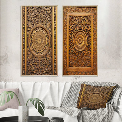 2 Pieces on Canvas - Old Carved Wooden Door XI
