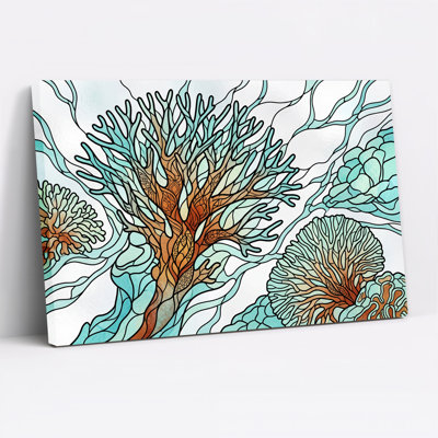 Art mural sur toile en forme de récif de corail bleu sarcelle et orange