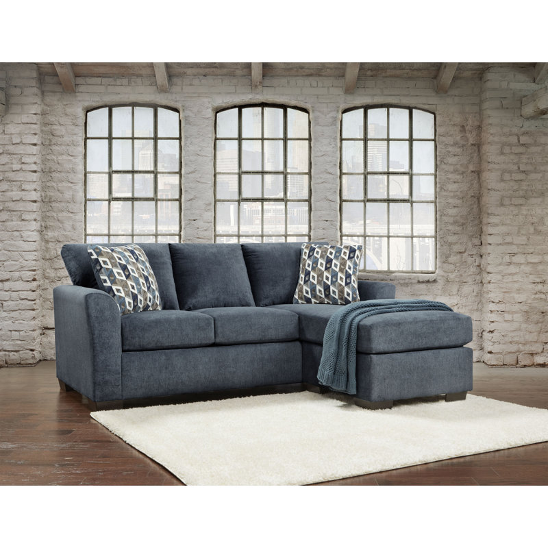 Canapé modulaire avec méridienne réversible Adrie, Mélange de polyester bleu marine