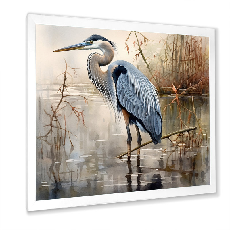 «Graceful Heron Waterbird IV - Heron», art mural, H 24 po x l 24 po, Cadre photo unique, Blanc