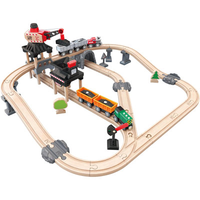 Hape: ensemble de chargeuse de minage - ensemble de jeu de train 12 pièces, jouet en bois, capacité de liaison magnétique, grue de chargement, rails de chemin de fer, accessoires, enfants de 3 ans et plus