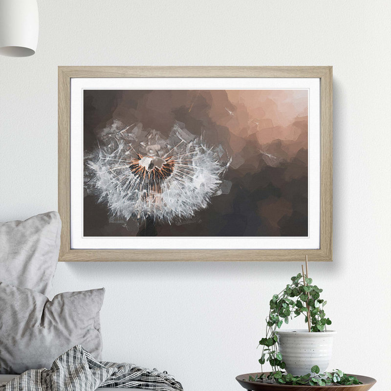 Floating Dandelion Seeds in Abstract - Picture Frame Graphic Art Print on MDF, 27cm H x 36cm W x 2cm D, Oak Framed