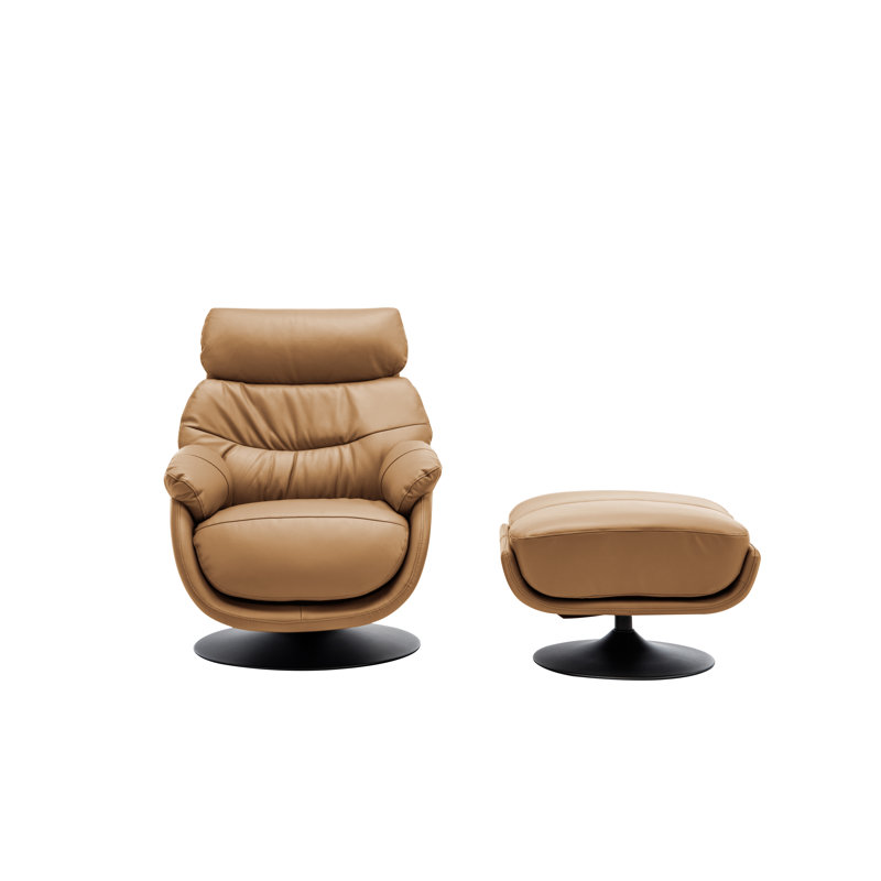 Wanita Upholstered Swivel Accent Chair with Ottoman, Camel Leather Match
